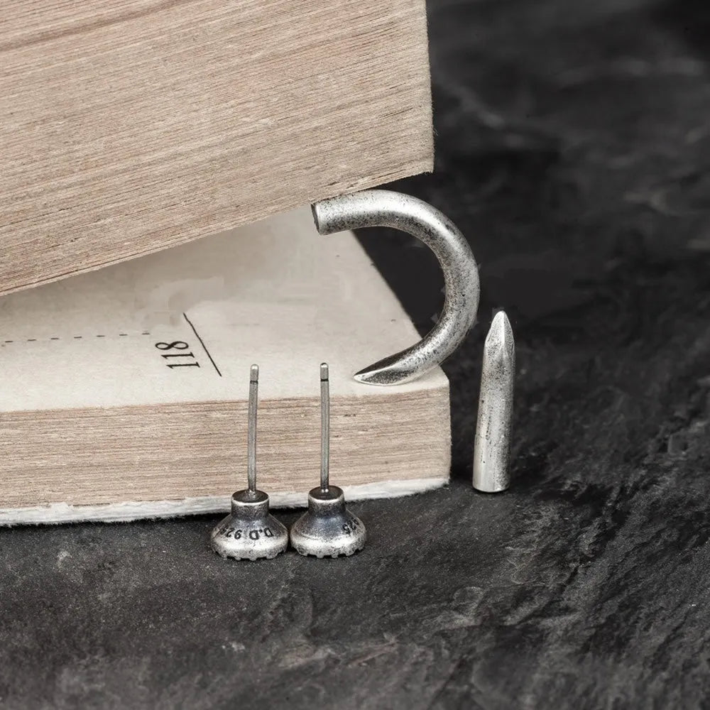S925 sterling silver nail stud earrings in straight or curved punk design