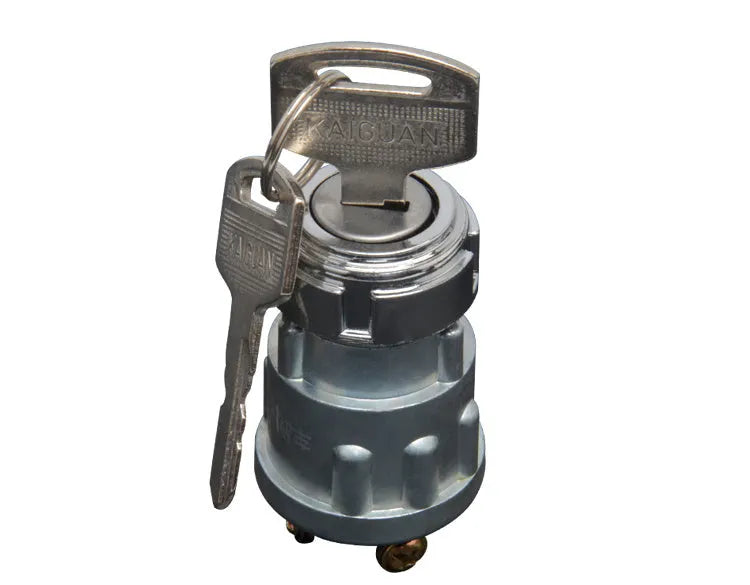 Copper ignition lock switch with key for truck and agricultural vehicle.