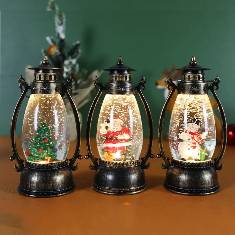 Plastic crystal ball LED oil lamp Christmas decoration in snowman or elderly style