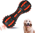 Red dumbbell-shaped dog chew toy for aggressive chewers with double-layer rubber construction