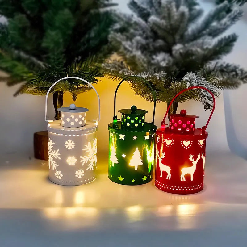 LED Christmas candle lantern with flickering flame effect in wrought iron Nordic style decoration