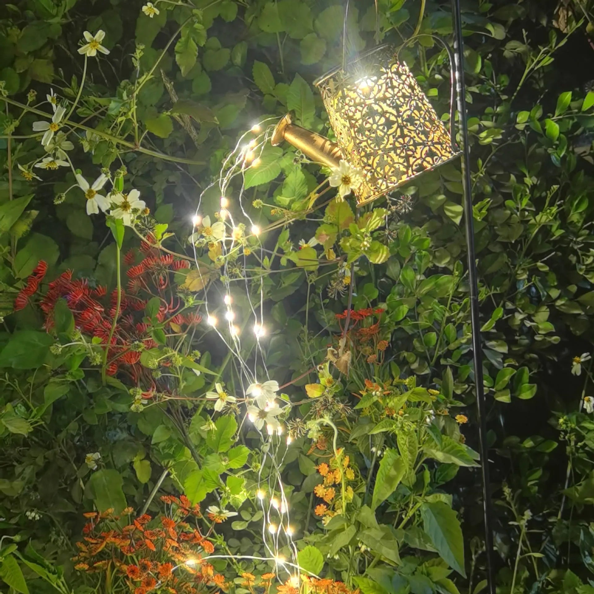 Solar-powered wrought iron butterfly kettle lamp for outdoor courtyard decoration