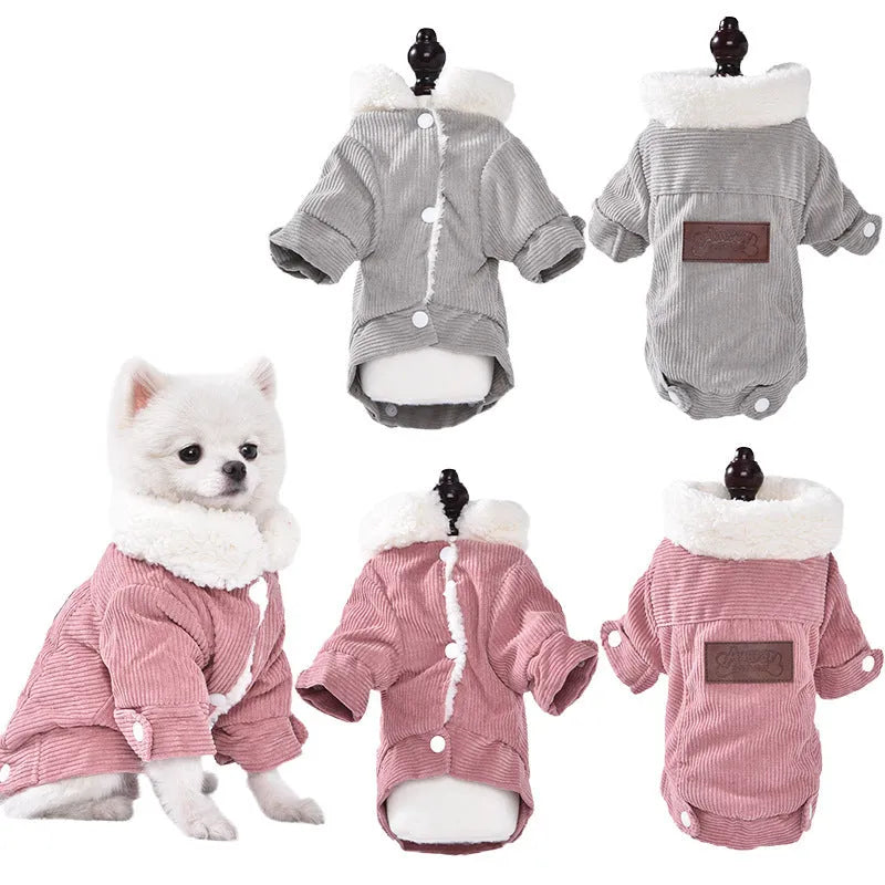 Lambswool dog vest with wool lining in grey or pink colours for autumn and winter pet clothing