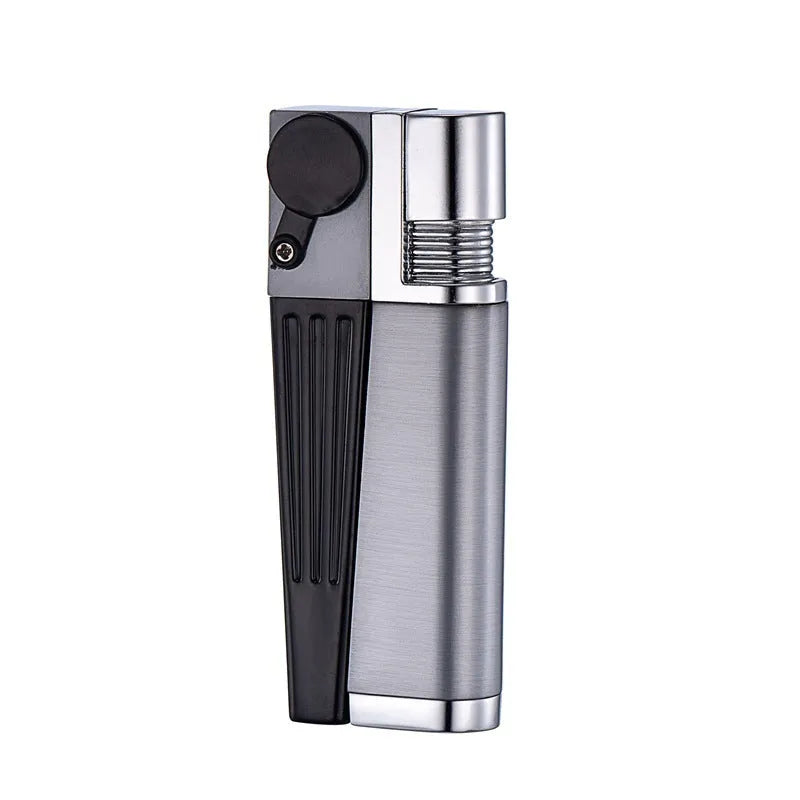 Refillable metal pipe lighter with foldable cover and built-in smoking bowl