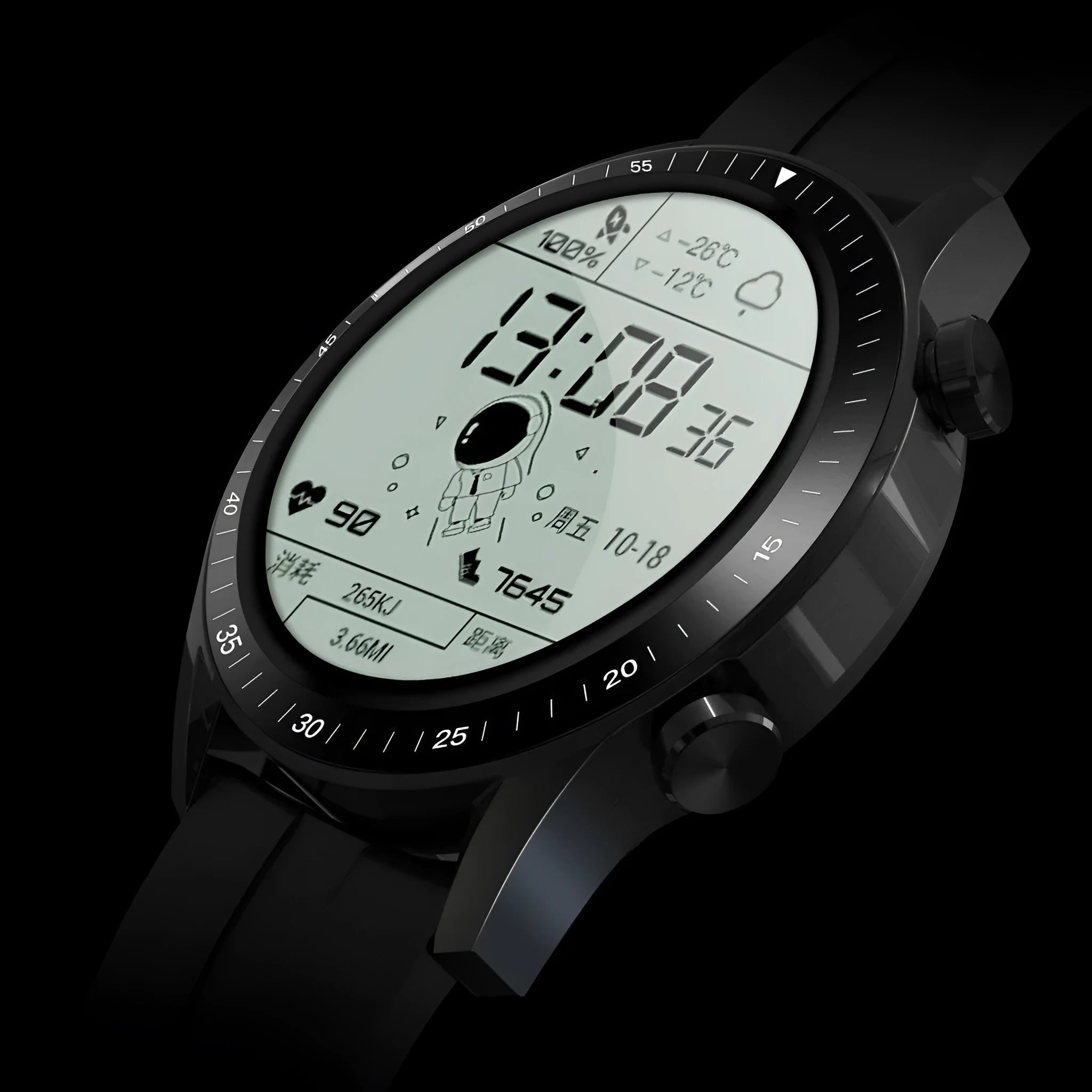 Round smart watch with aluminium alloy case showing touchscreen display with Bluetooth calling interface