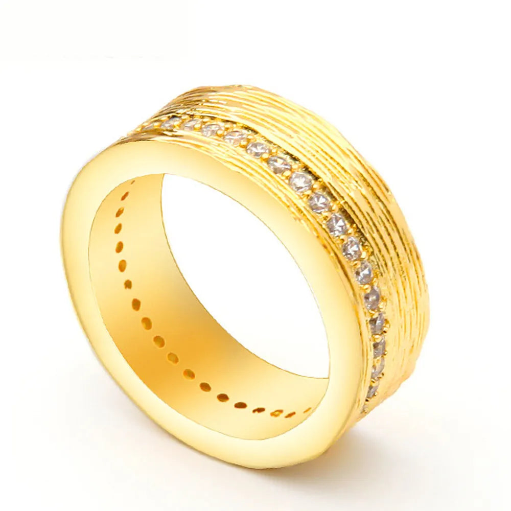 Women's gold geometric zircon ring on copper band, UK sizes 6-8