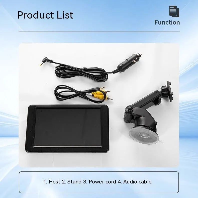 Black vehicle-mounted 7-inch MP5 player with LCD screen and included mounting accessories