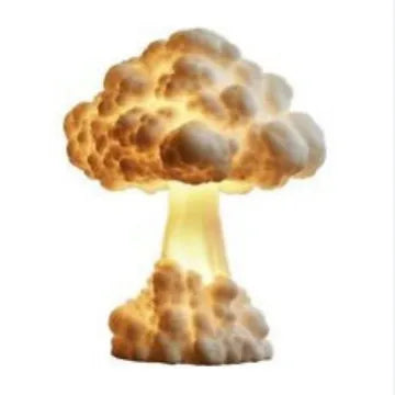 Modern art table lamp shaped like a mushroom cloud explosion, with USB cable for power.