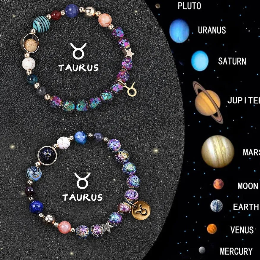 Two natural stone beaded bracelets showing adjustable closures, representing Chinese zodiac signs.