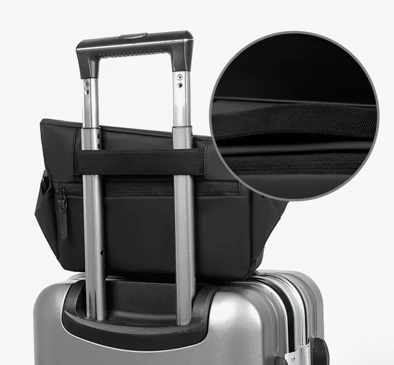 Grey PU leather men's crossbody sling backpack with zip and adjustable strap.