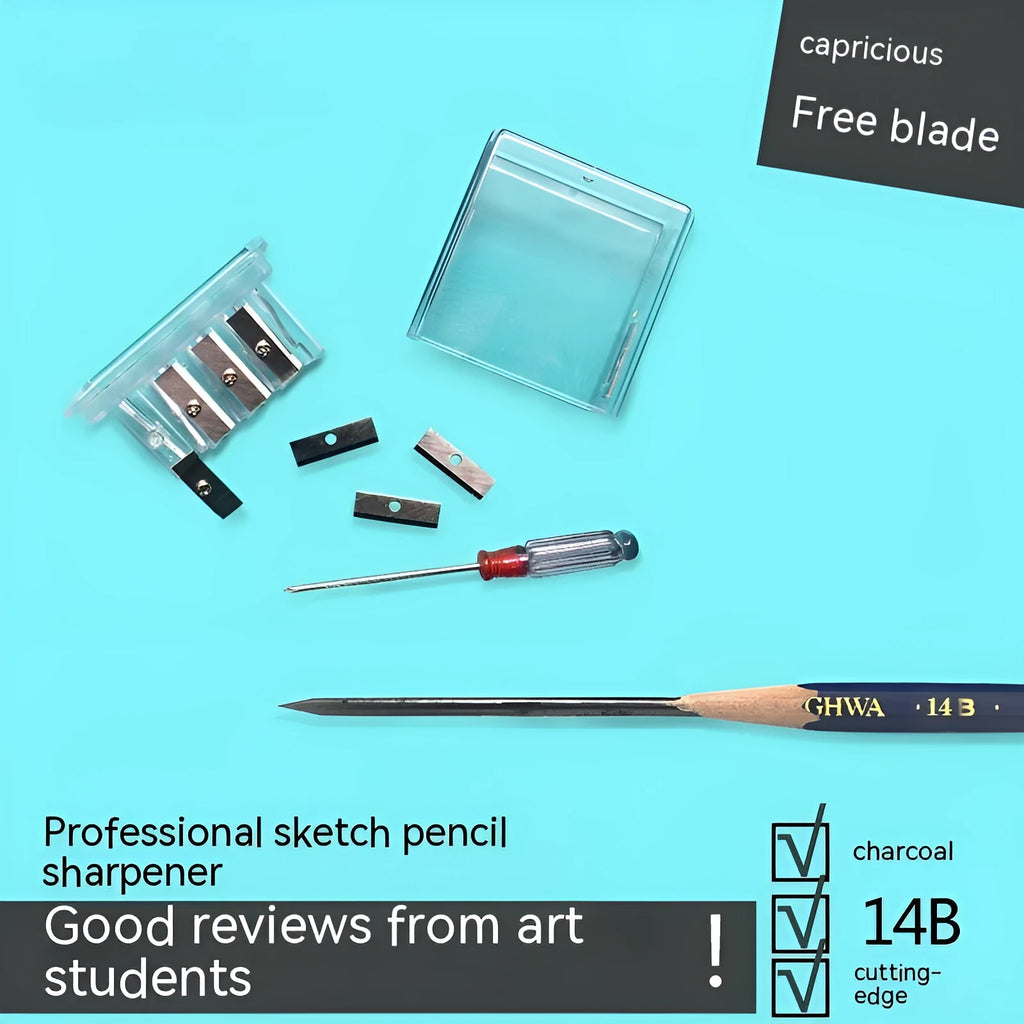 Geometric plastic pencil sharpener with four holes and an integrated screwdriver