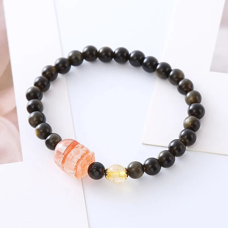 Natural obsidian pi xiu bracelet with ethnic retro styling and animal zodiac modelling