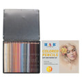 Round metal tin case open to show 24 skin tone colour pencils for portrait art