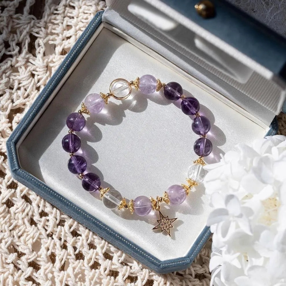 Eight Awn star purple amethyst bracelet for women with artificial crystal construction and gift box