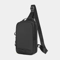 Casual black camouflage pattern chest bag with a single shoulder strap and soft handle.