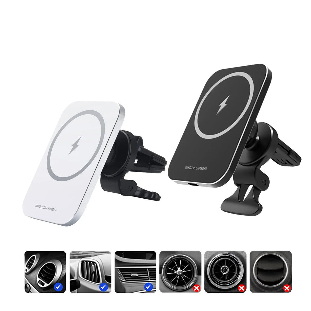 15W magnetic wireless charging car phone holder for Apple iPhone 12 in black and silver colours