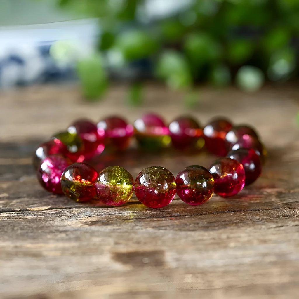 Women's handmade watermelon crystal bracelet with pastoral elements in casual style