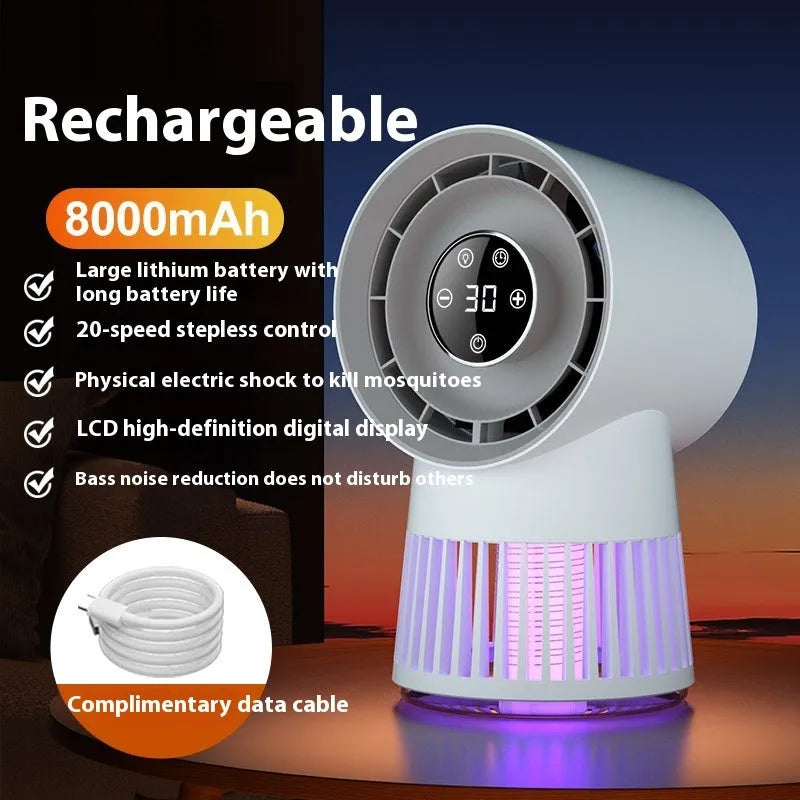 White USB rechargeable mini desk fan with mosquito killer function and LED light