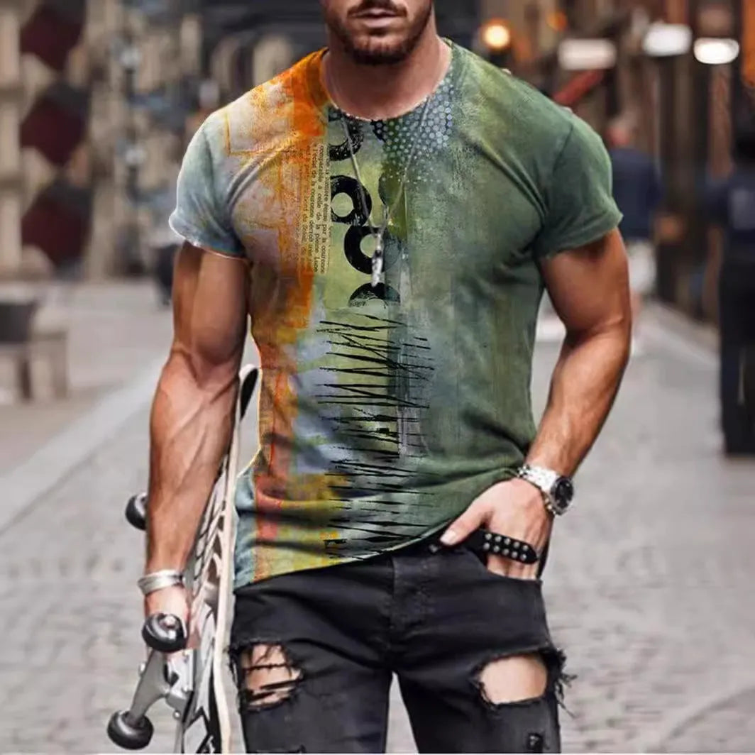 Men's camouflage print loose fit short sleeve t-shirt in milk silk polyester fabric