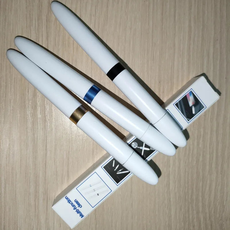 Three-layer electronics cleaning pen with metal nib, sponge and brush for earphones and keyboards