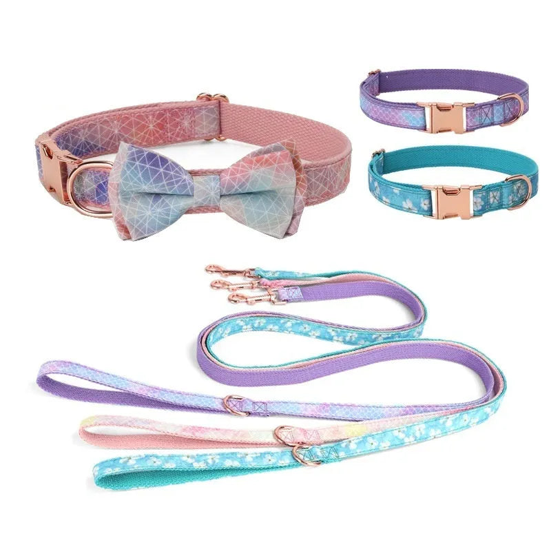 Pet collar with rose gold buckle and decorative bow in multiple colour options