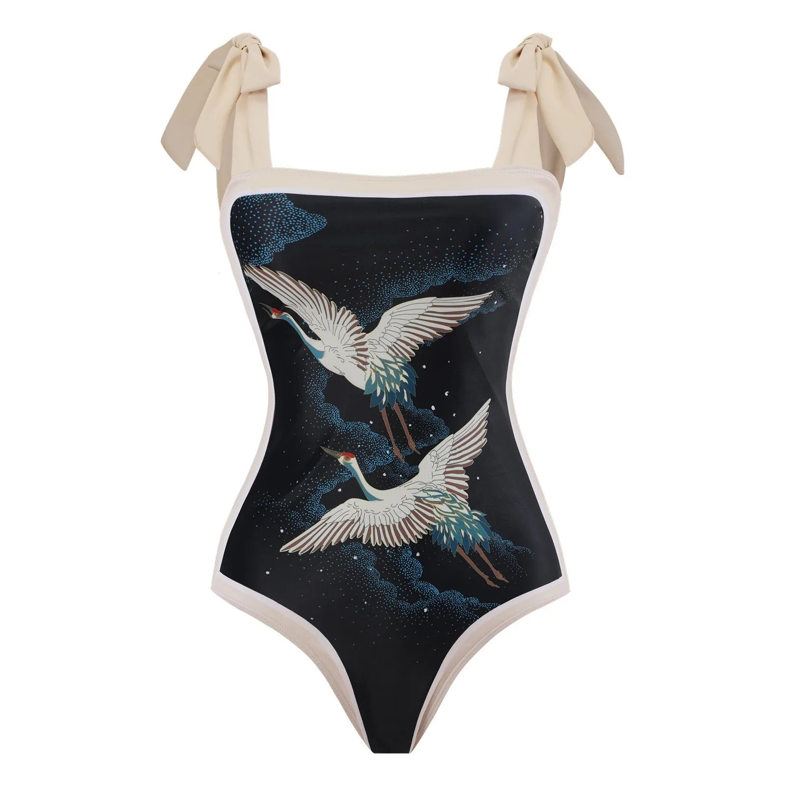 Women's retro one-piece swimsuit with chiffon skirt in a floral pattern