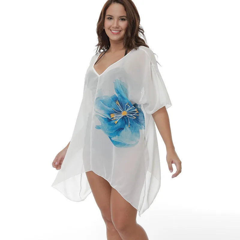 White plus size beach cover-up blouse for women with loose fit and chemical fibre blend fabric