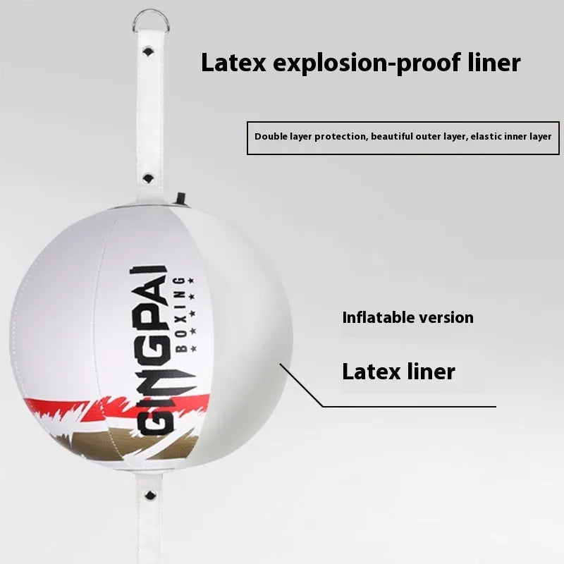 Hanging boxing speed ball for reaction training in black, black and green, or white PU leather.