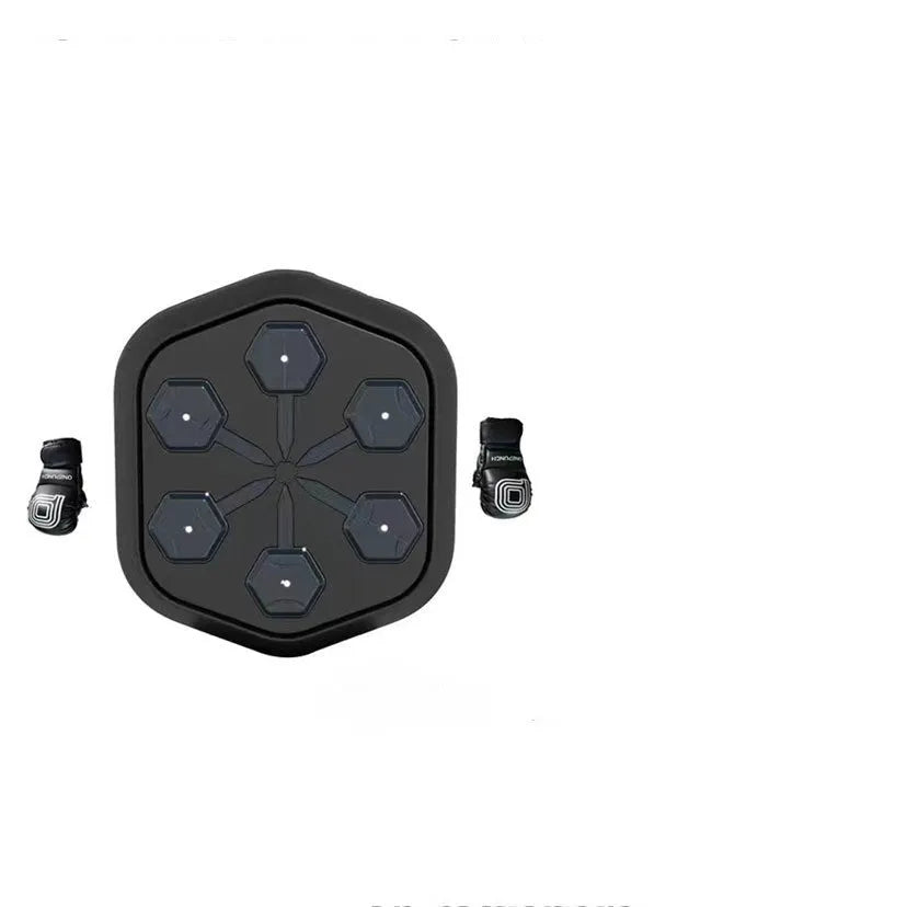 Black smart music boxing machine with Bluetooth connection and EVA construction on a gym floor