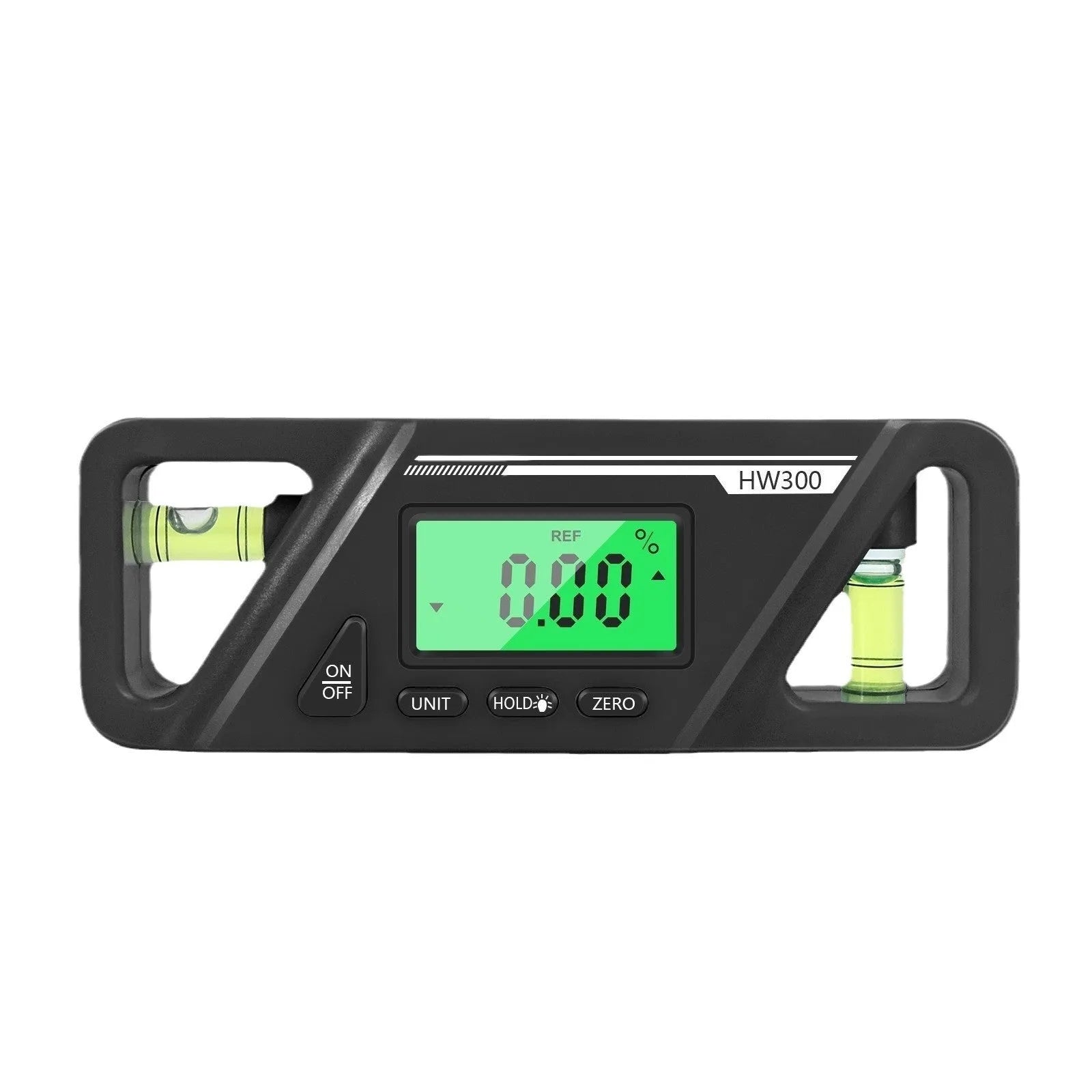 Digital magnetic inclinometer level meter showing angle display on screen, with plastic ABS housing.
