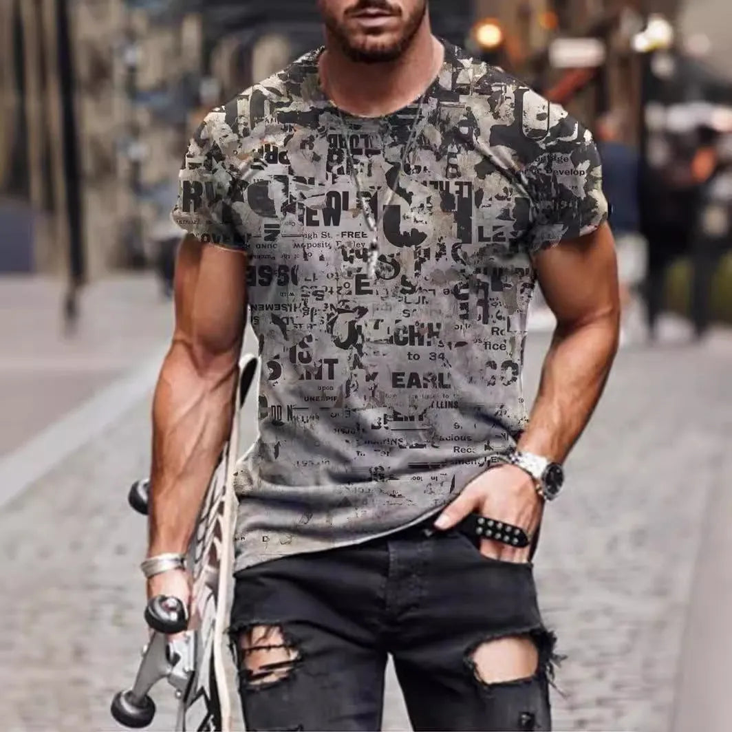 Men's camouflage print loose fit short sleeve t-shirt in milk silk polyester fabric