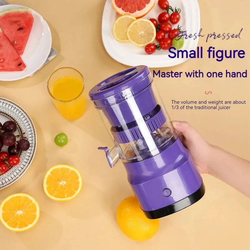 Purple USB rechargeable electric citrus juicer with cone-shaped pulp filter