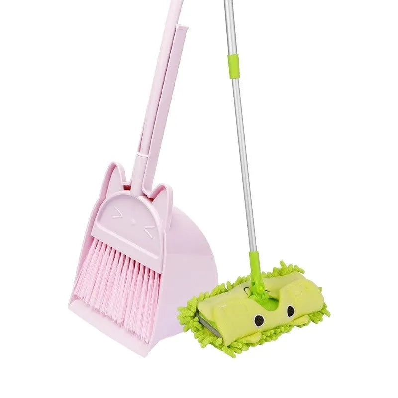 Purple broom and dustpan set with rotating brush holder for household floor cleaning