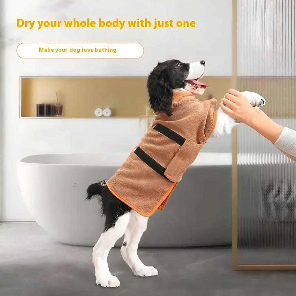 Nylon dog robe and cat bath towel shown in grey orange edge colour