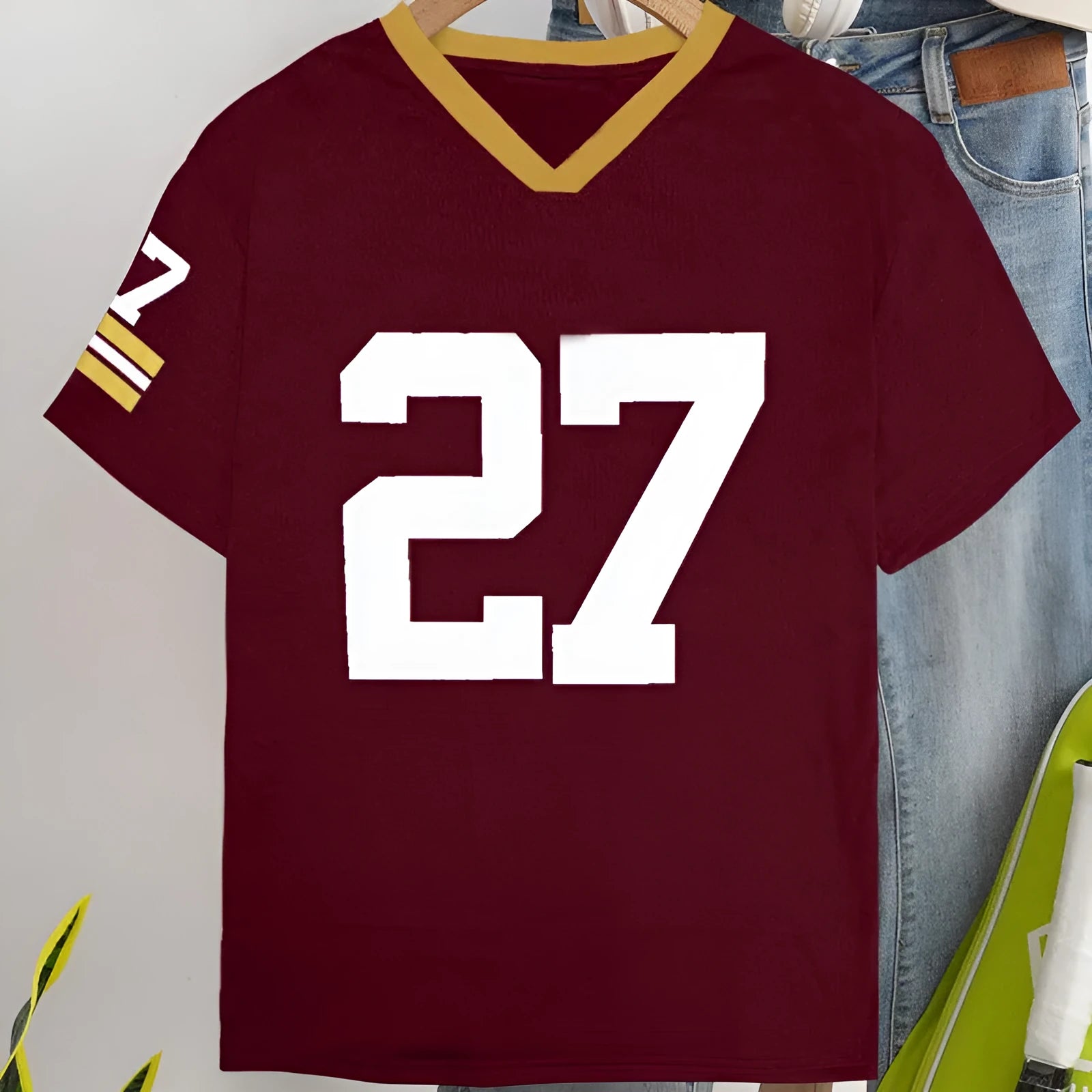 Red loose fit cotton t-shirt with white digital letter printing, short sleeve casual design