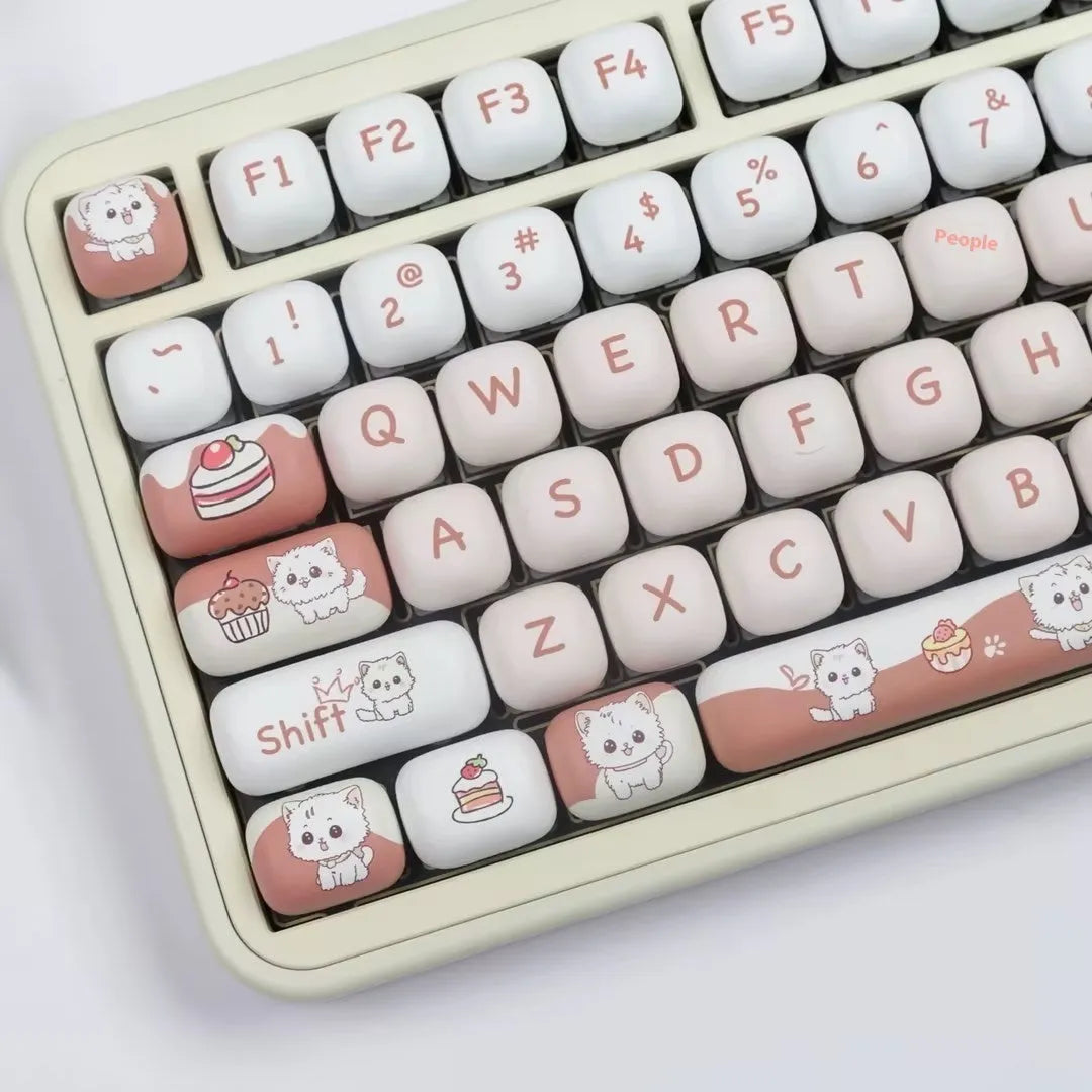 Dessert cat MOG round sublimation key cap set for mechanical keyboards with cartoon dessert cat designs