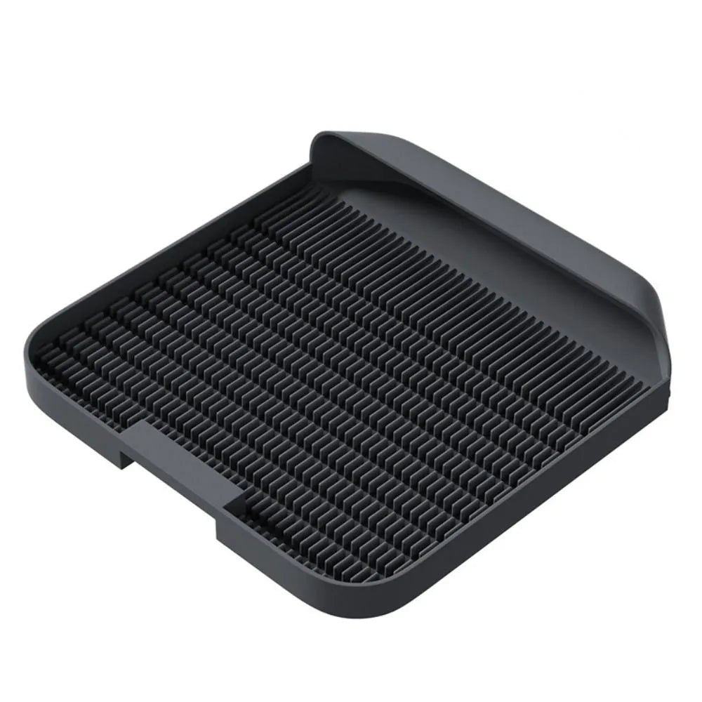 Large black cat litter pedal with slanted mouth design and non-slip base, 37cm square