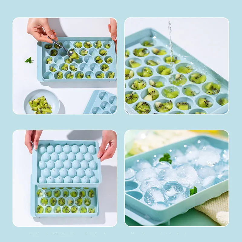 Sky blue 3D round ice ball mould tray with spherical ice cavities for home bar use