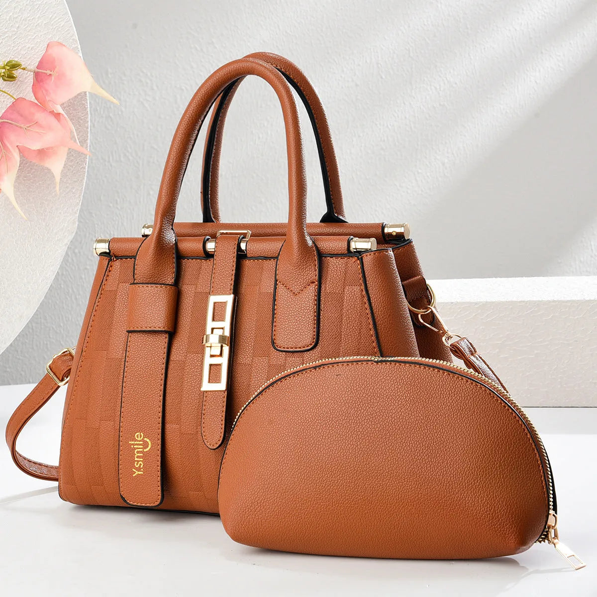 Round black PU leather crossbody shoulder bag with dimensions 28x13x20cm