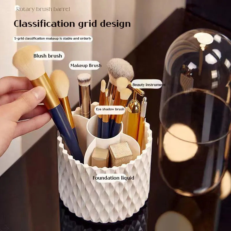 White transparent rotating makeup brush storage box with dustproof acrylic lid