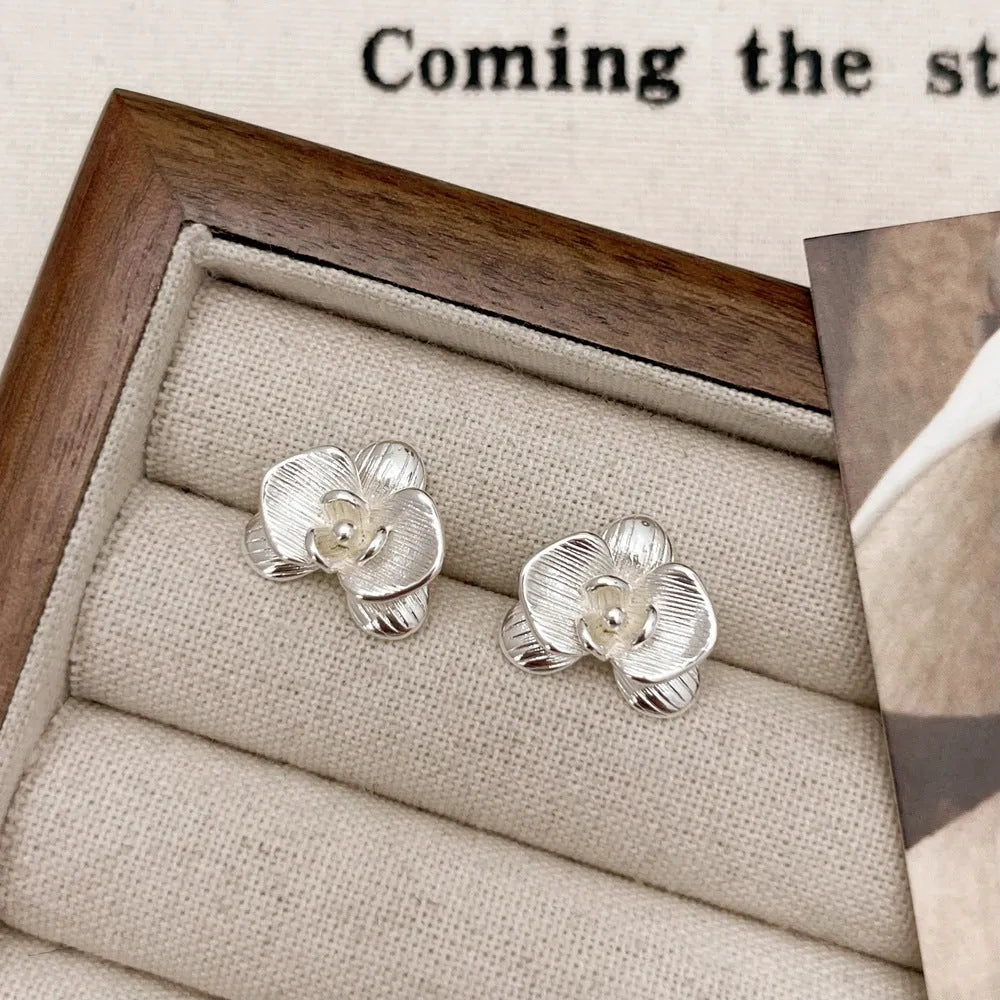 Retro flower earrings gold silver electroplated copper women's jewellery