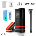 Black rectangular car jump starter power bank with connection cables and LED light