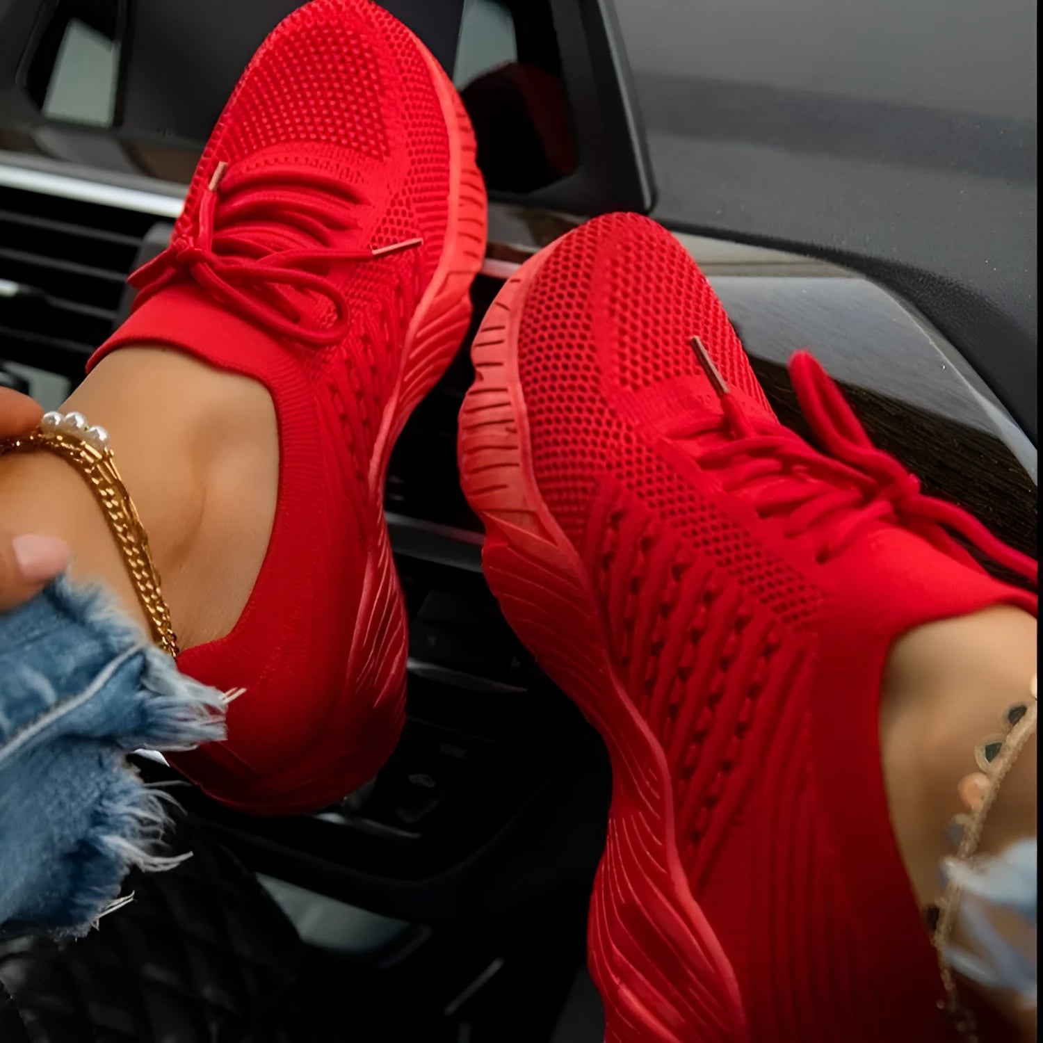 Women's white chunky sole sporty sneakers, also available in red, blue, black, khaki, grey, pink, and light blue.