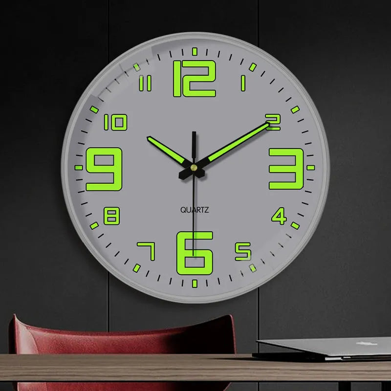 20cm modern wall clock with luminous numbers in plastic construction