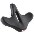 Black bicycle seat cushion made of leather and polyurethane foam for shock absorption.