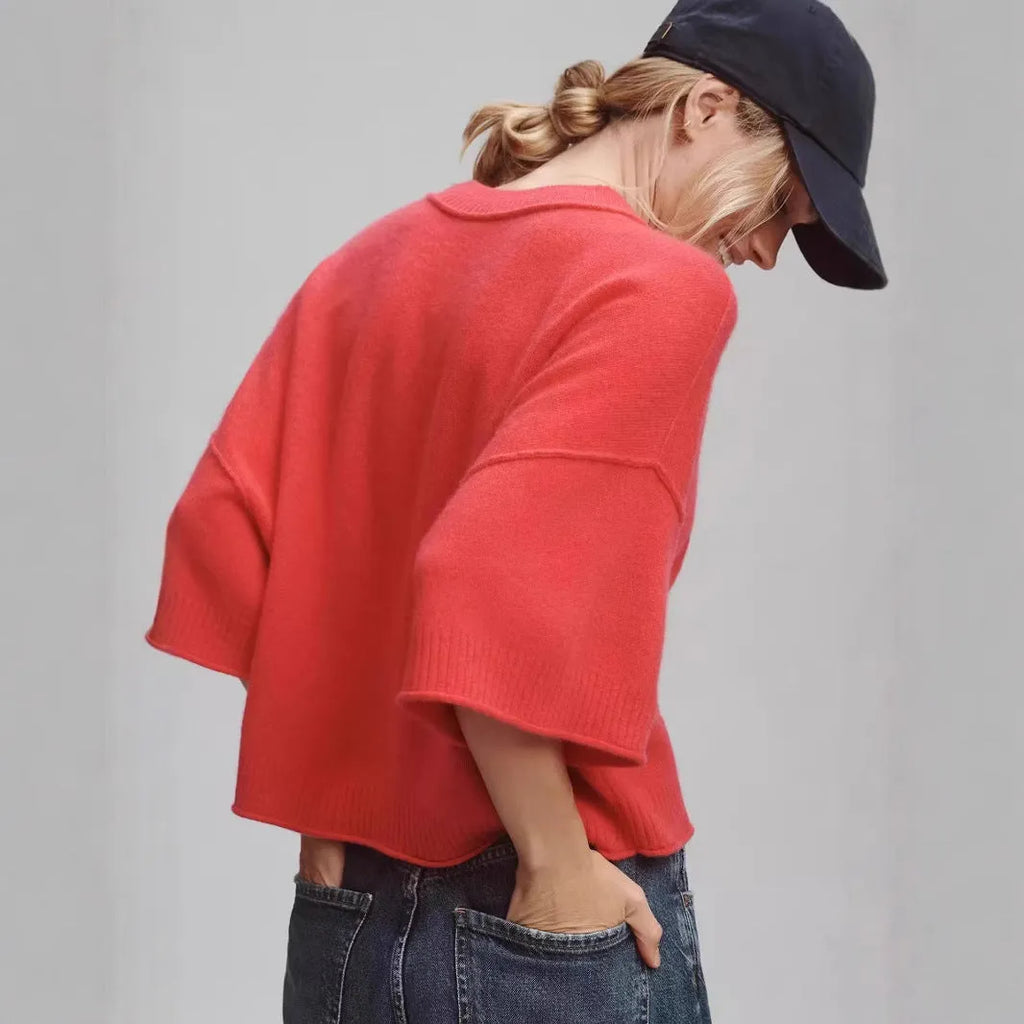 Red solid colour hot girl style T-shirt with an exposed navel crop top design on a mannequin.