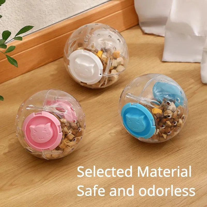 Blue, pink and white slow feeding ball for cats and dogs with 11.5cm diameter
