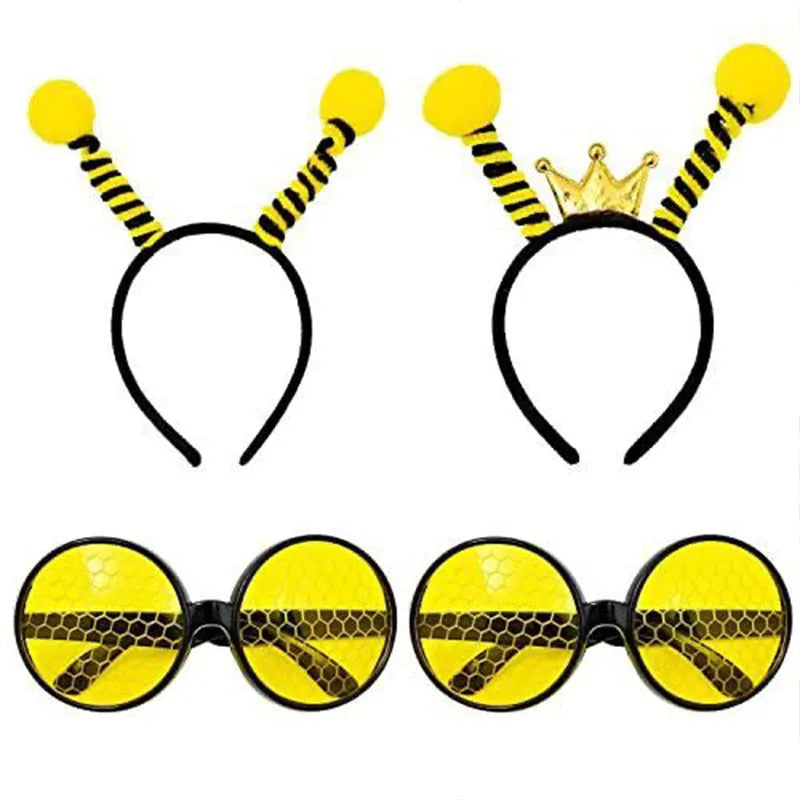 Yellow and black bee costume headband and glasses set made from cloth