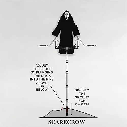 Plastic skeleton scarecrow Halloween decoration with screaming skull, 70cm tall