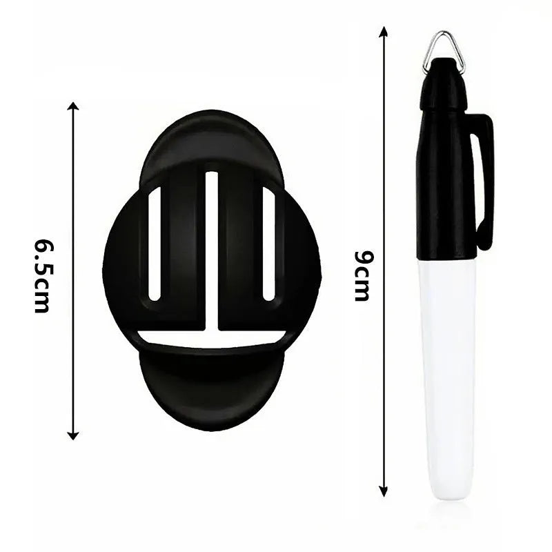 Golf scriber putter alignment tool set with four plastic scribers and four drawing pens.